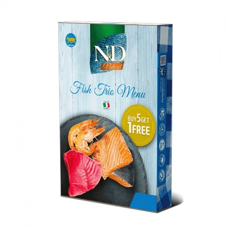Farmina N&D Natural Fish Trio Menu Atún, Salmon y Gambas Pack Latas